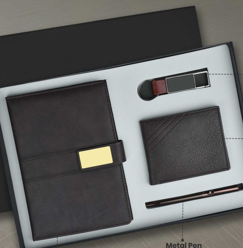 CGS 62 A5 Notebook, Metal Pen, Premium Wallet & Metal Keychain Gift Set