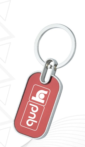 Red Rectangular Metal Keychain