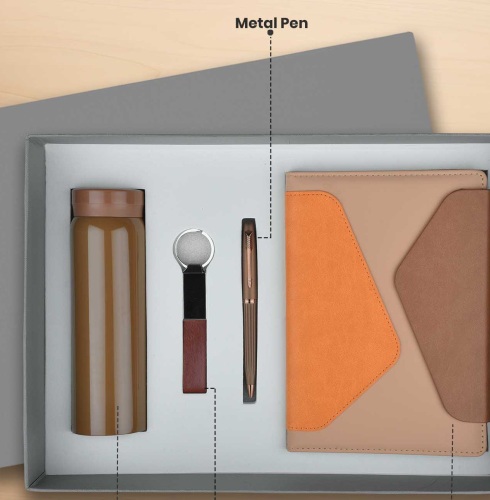 CGS 80 A5 Notebook, Metal Pen, Metal Keychain & 300ml Flask Gift Set