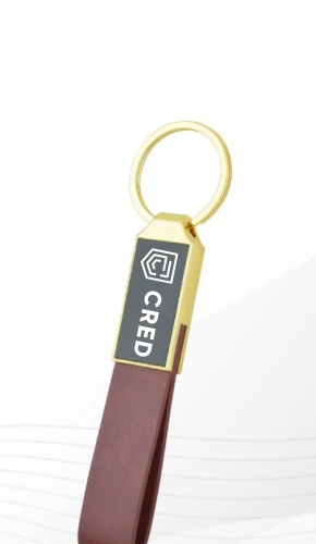 Brown Strap Metal Keychain with Gold Ring