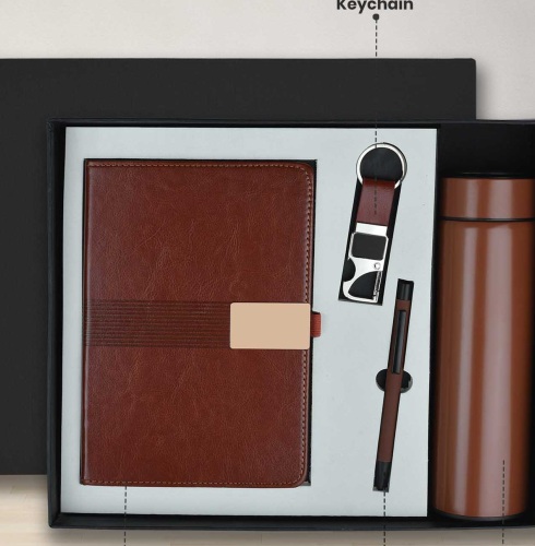 CGS 69 A5 Notebook, Metal Pen, Metal Keychain & 500ml Flask Gift Set