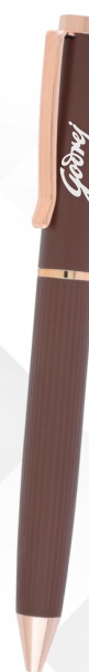 Brown Ribbed Rose Gold Metal Ball Pen