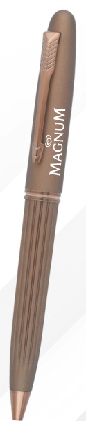 Brown Ribbed Metal Ball Pen