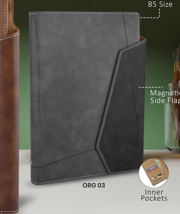 B5 Thermal PU Leather Organizer with Magnetic Side Flap and Inner Pockets