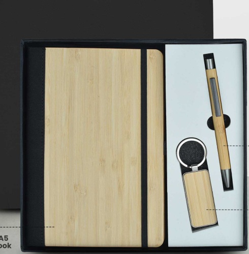 CGS 46 A5 Notebook, Wooden Pen & Wooden Keychain Gift Set