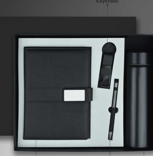 CGS 68 A5 Notebook, Metal Pen, Metal Keychain & 500ml Temperature Display Flask Gift Set