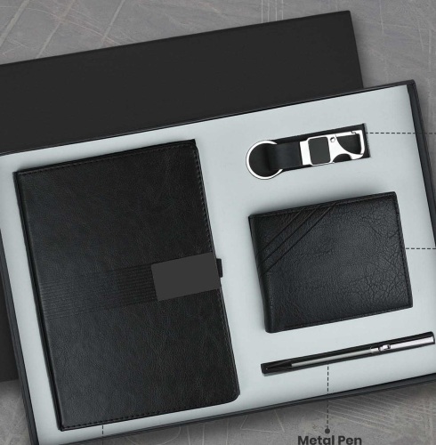 CGS 61 A5 Notebook, Metal Pen, Premium Wallet & Metal Keychain Gift Set
