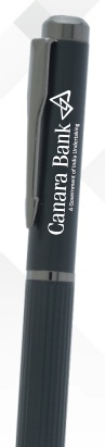 Black Ribbed End Metal Ball Pen